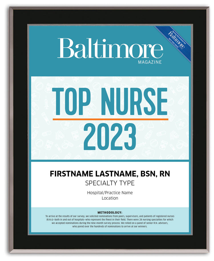 Top Nurses 2023 Plaque Baltimore Magazine