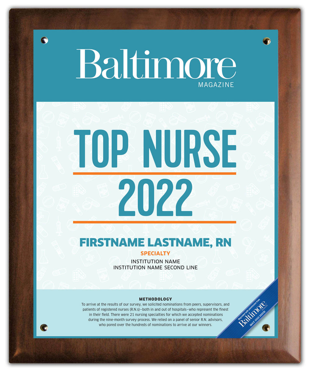 Top Nurses 2022 Plaque Baltimore Magazine