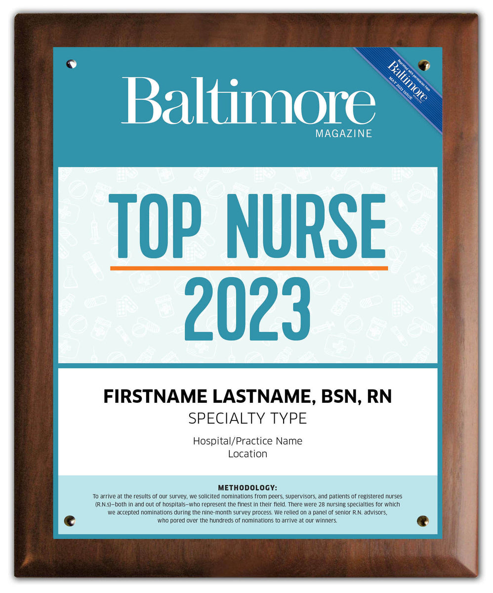 Top Nurses 2023 Plaque Baltimore Magazine