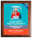 Best Restaurants Readers's Poll Winner 2026 Plaque
