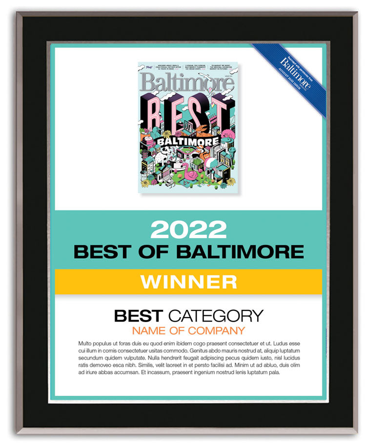 Best of Baltimore 2022 Plaque Baltimore Magazine