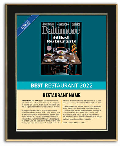 Best Restaurants 2022 Plaque