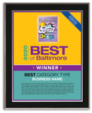 Best of Baltimore 2020 Plaque