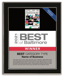 Best of Baltimore 2021 Plaque – Baltimore Magazine