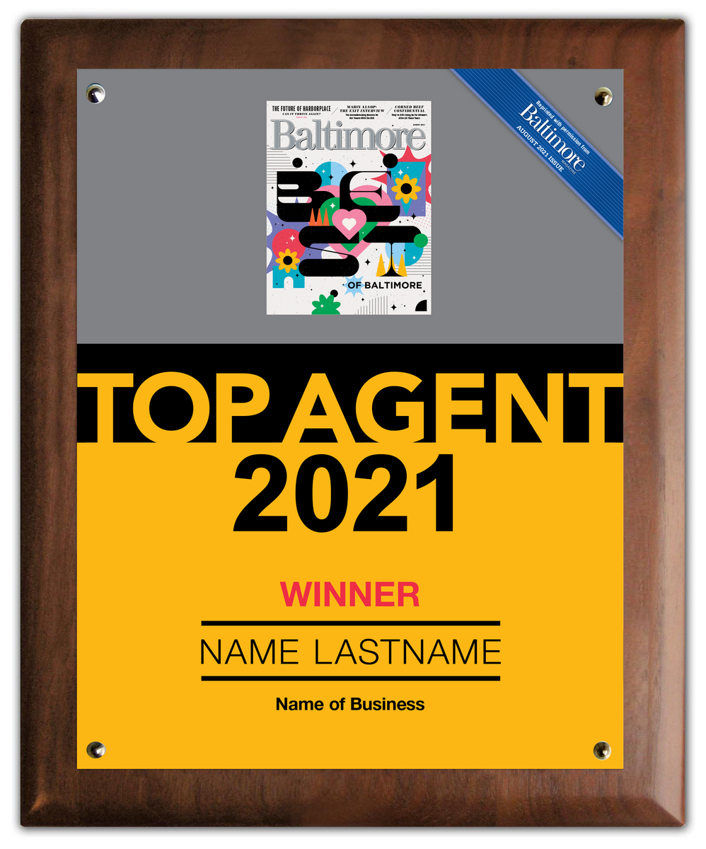 Top Agent 2021 Plaque – Baltimore Magazine